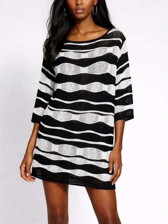 Vertigo Paris Striped Knit Dress Black and White - Picture 2 of 5